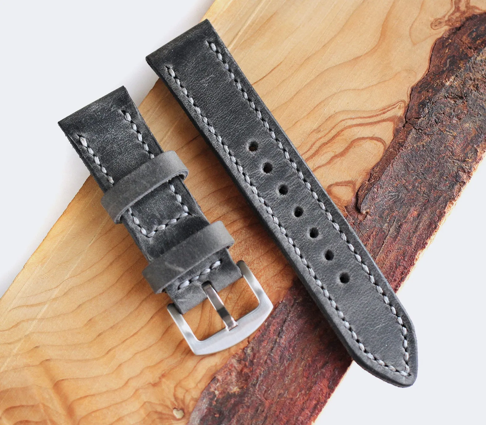 Custom Made Leather Watch Strap - Antique Gray