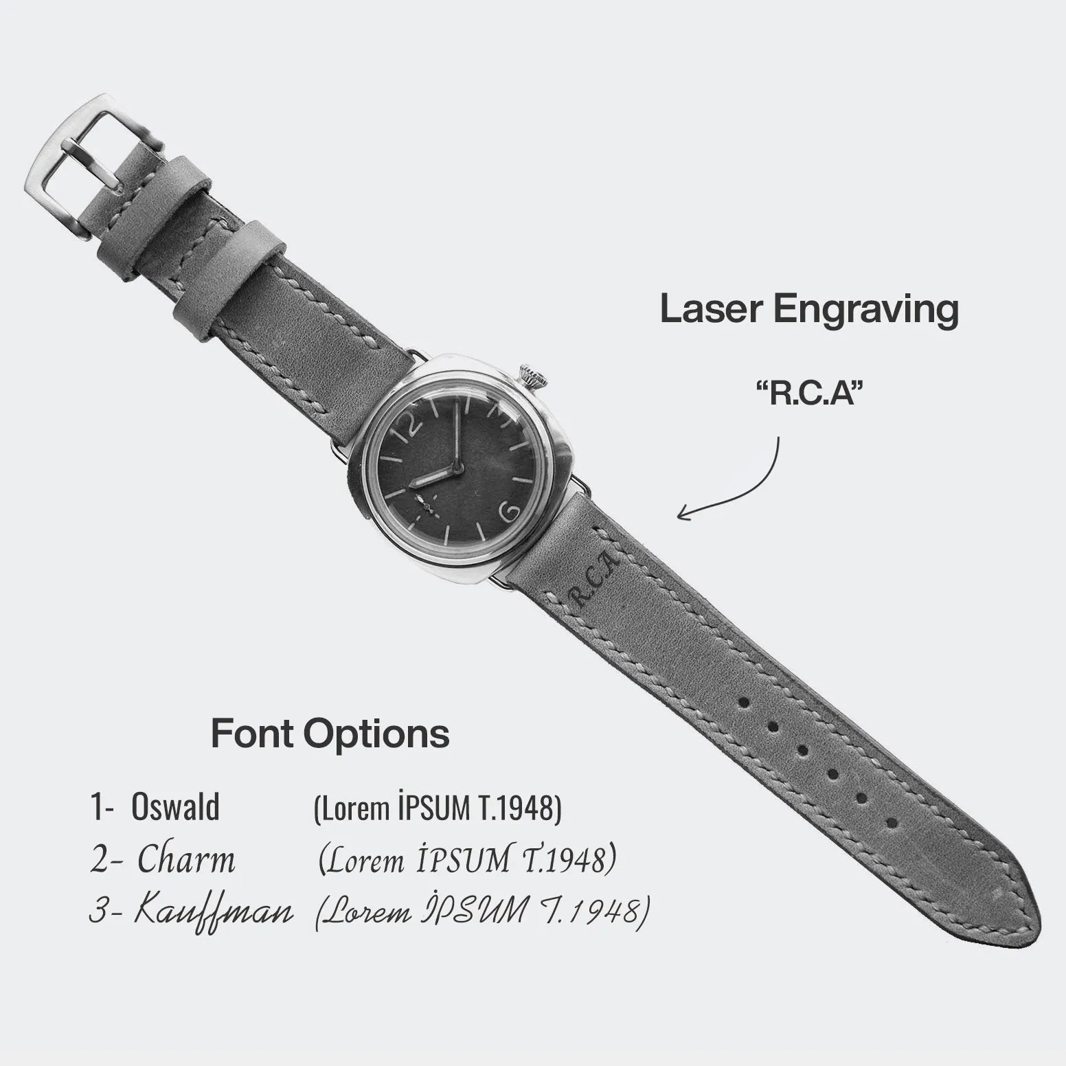 Custom Made Leather Watch Strap - Antique Gray
