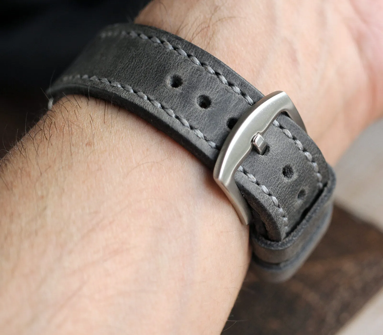 Custom Made Leather Watch Strap - Antique Gray