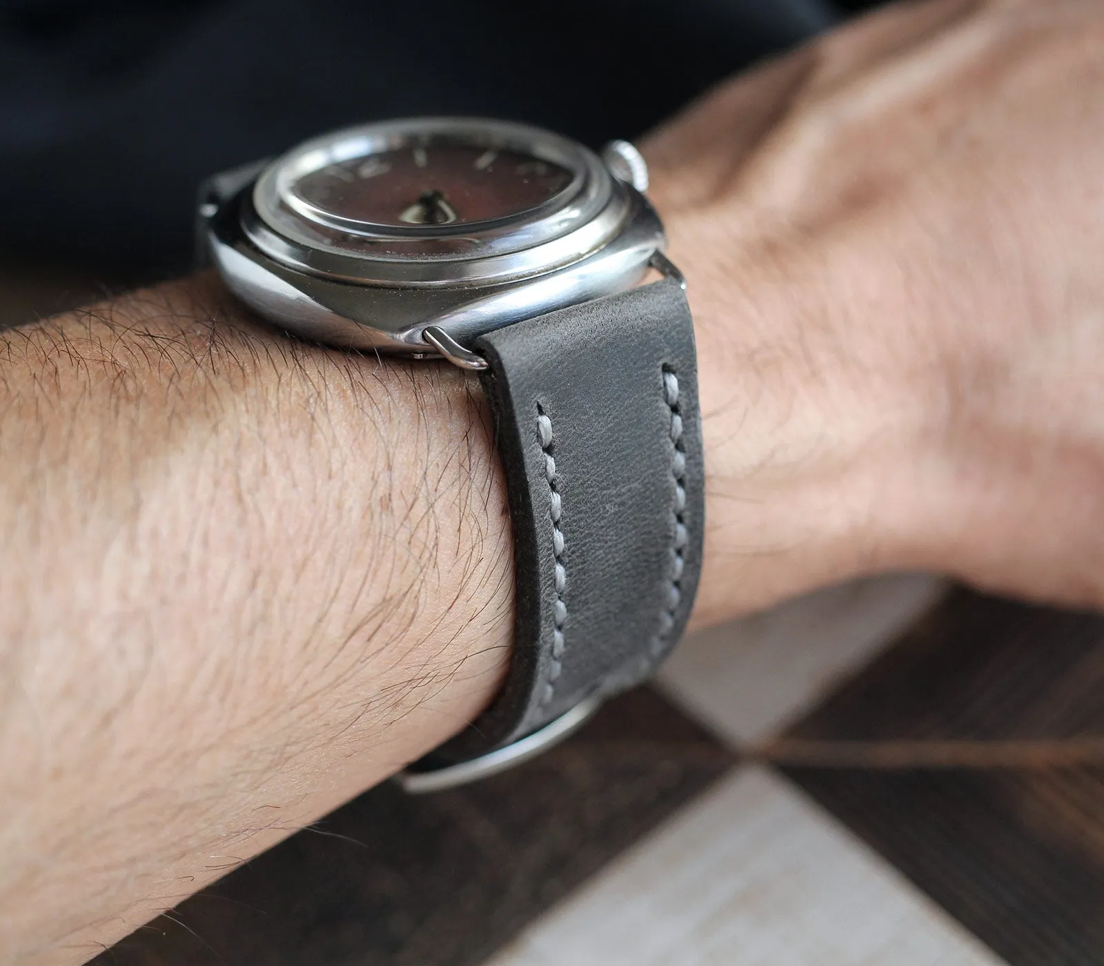 Custom Made Leather Watch Strap - Antique Gray