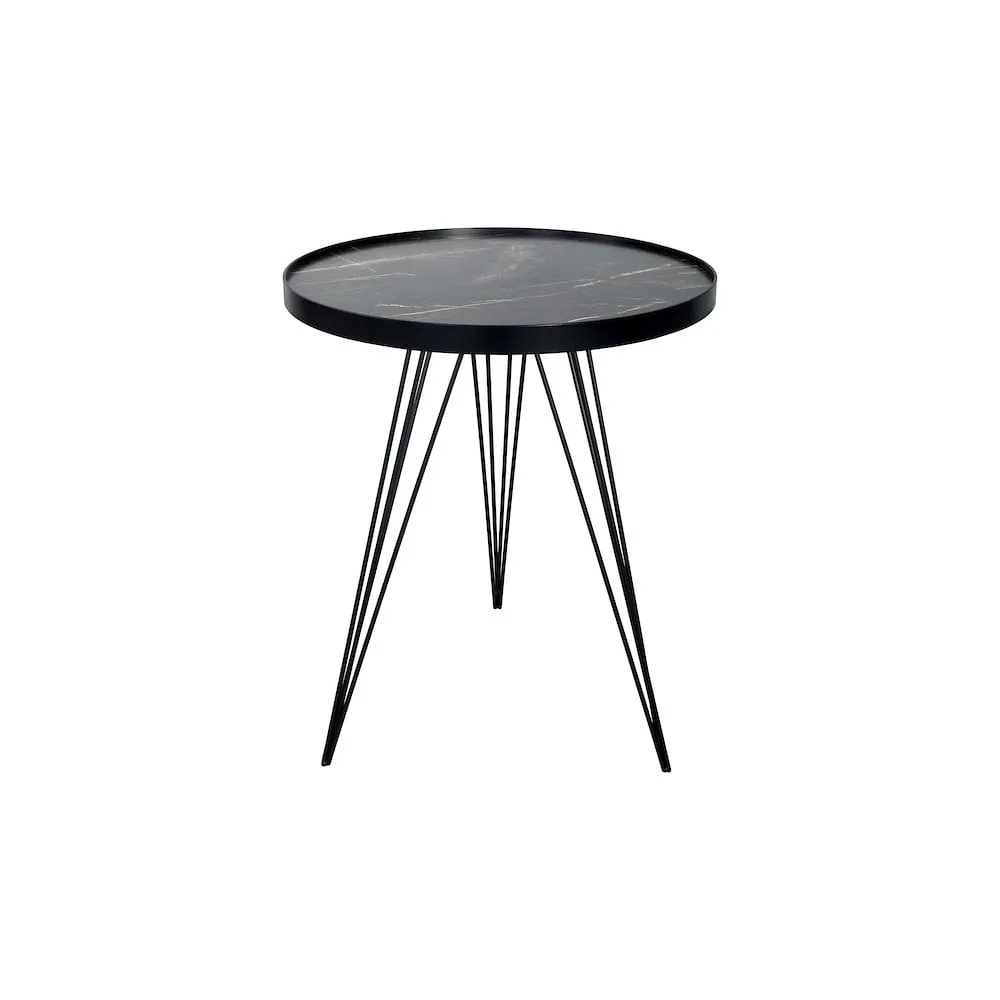 Dar 001RAU002 Rauma Round Side Table Dark Grey Stone Effect