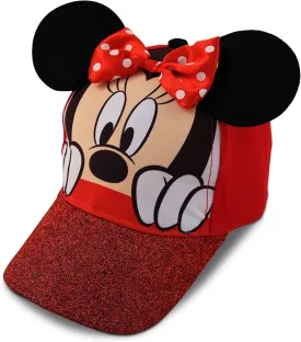 Disney Girls Minnie Mouse Glitter Baseball Cap  Minnie Mouse Costume Hat with 3D Ears (2-7)