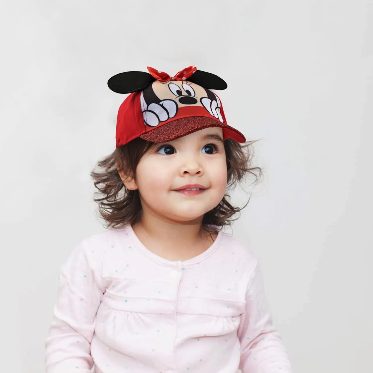Disney Girls Minnie Mouse Glitter Baseball Cap  Minnie Mouse Costume Hat with 3D Ears (2-7)