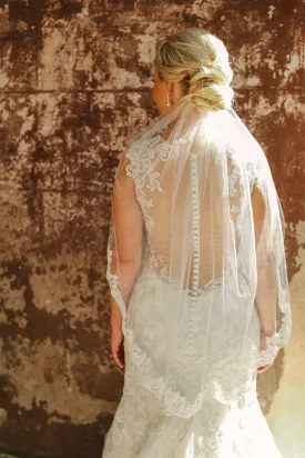 Elbow Length Lace Wedding Veil with Partial Trim, Short Bridal Veil