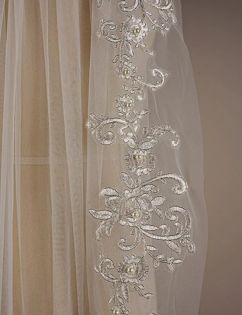 EllieHouse Womens Short Fingertip Length 1 Tier Lace Wedding Bridal Veil with Metal Comb L68