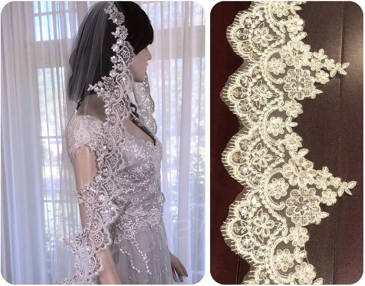 EllieHouse Womens Short Fingertip Length 1 Tier Lace Wedding Bridal Veil with Metal Comb L68