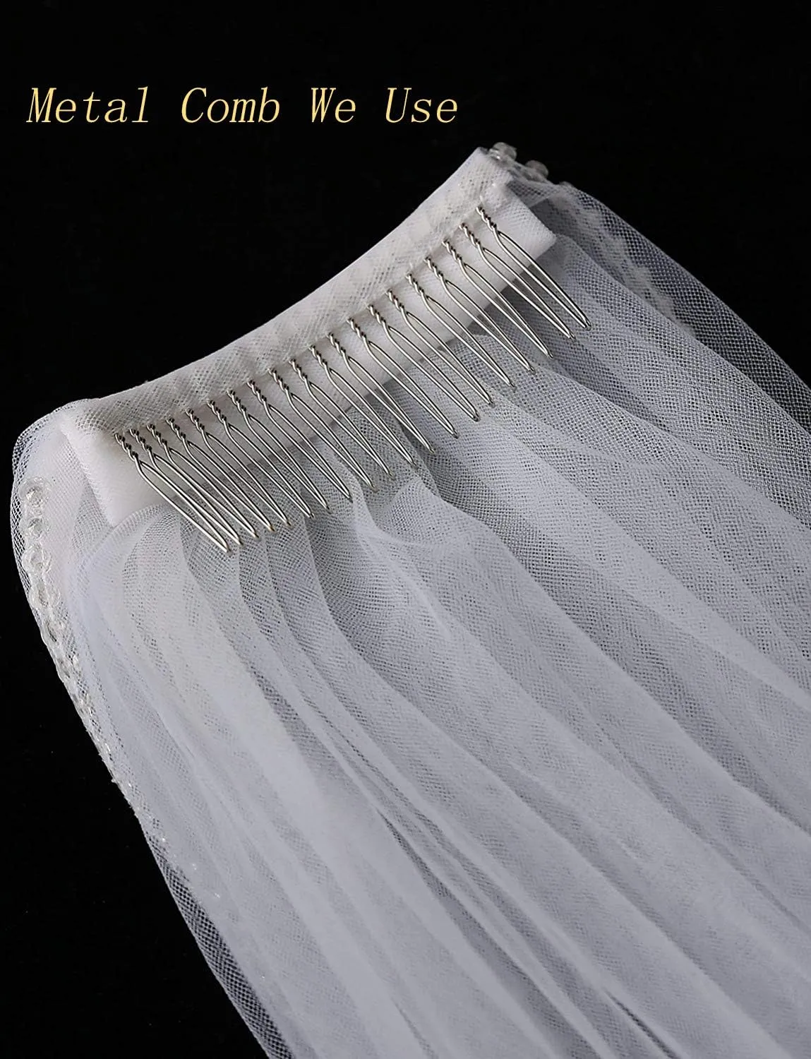 EllieHouse Womens Short Fingertip Length 1 Tier Lace Wedding Bridal Veil with Metal Comb L68