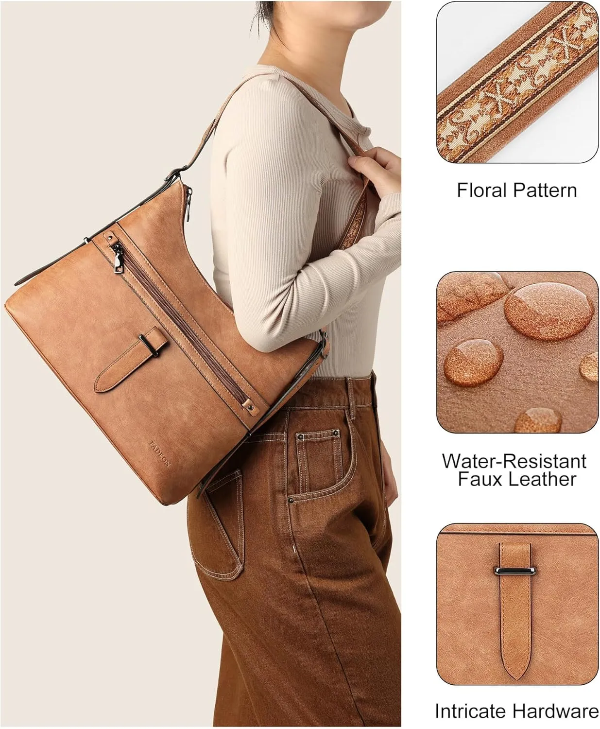 FADEON Hobo Bags Purse for Women Vegan Leather Crossbody Bag Designer Ladies Shoulder Cross Body Handbag Wide Straps