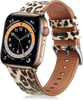 Fintie Bands Compatible with Apple Watch 49mm 46mm 45mm 44mm 42mm 41mm 40mm 38mm iWatch Ultra 2 1 SE Series 1-10, Genuine Leather Band Replacement Strap Wristband