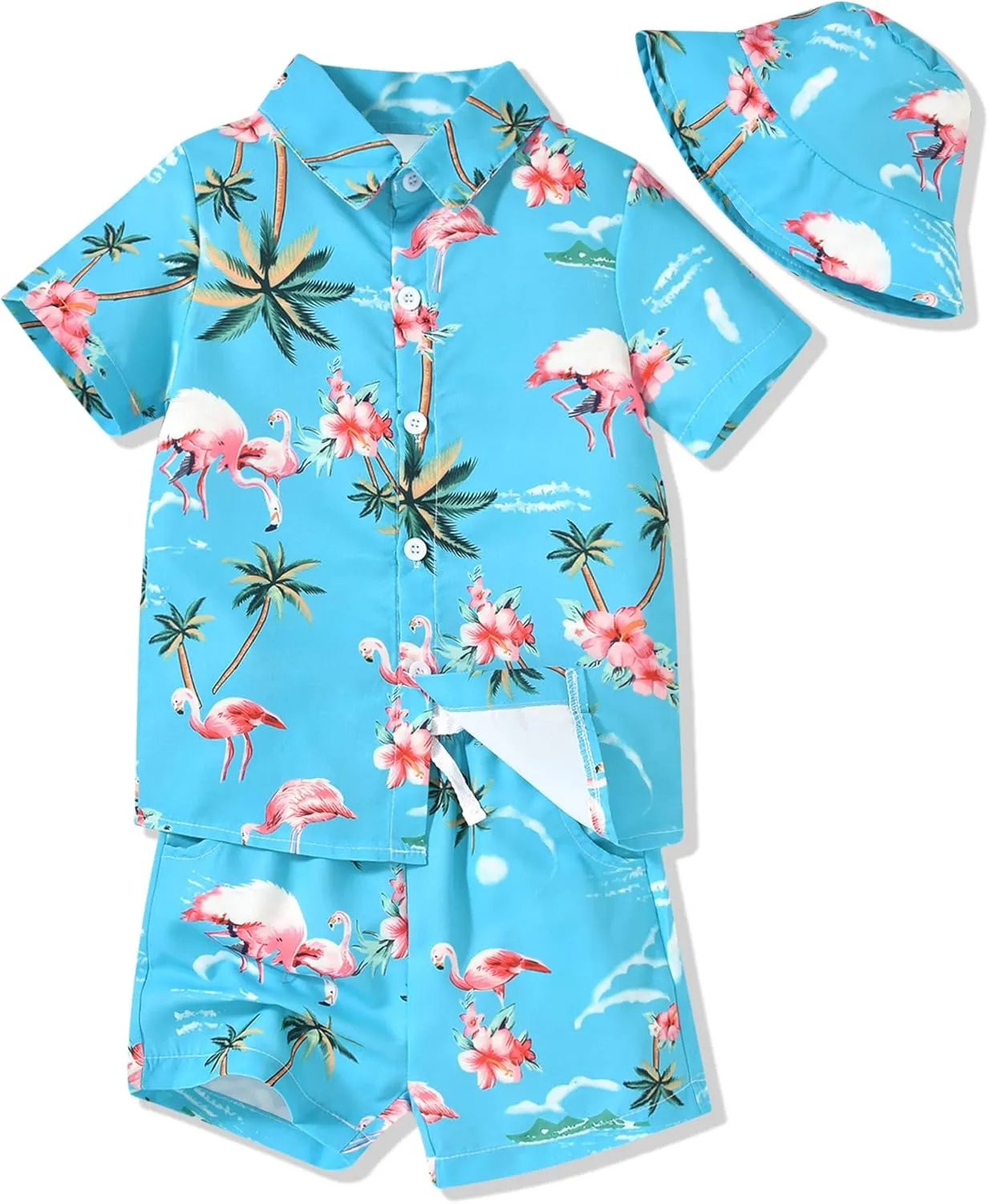 fioukiay Toddler Baby Boy Summer Outfits Little Kids Hawaiian Clothes Short Sets Floral Top Bowtie Shirt