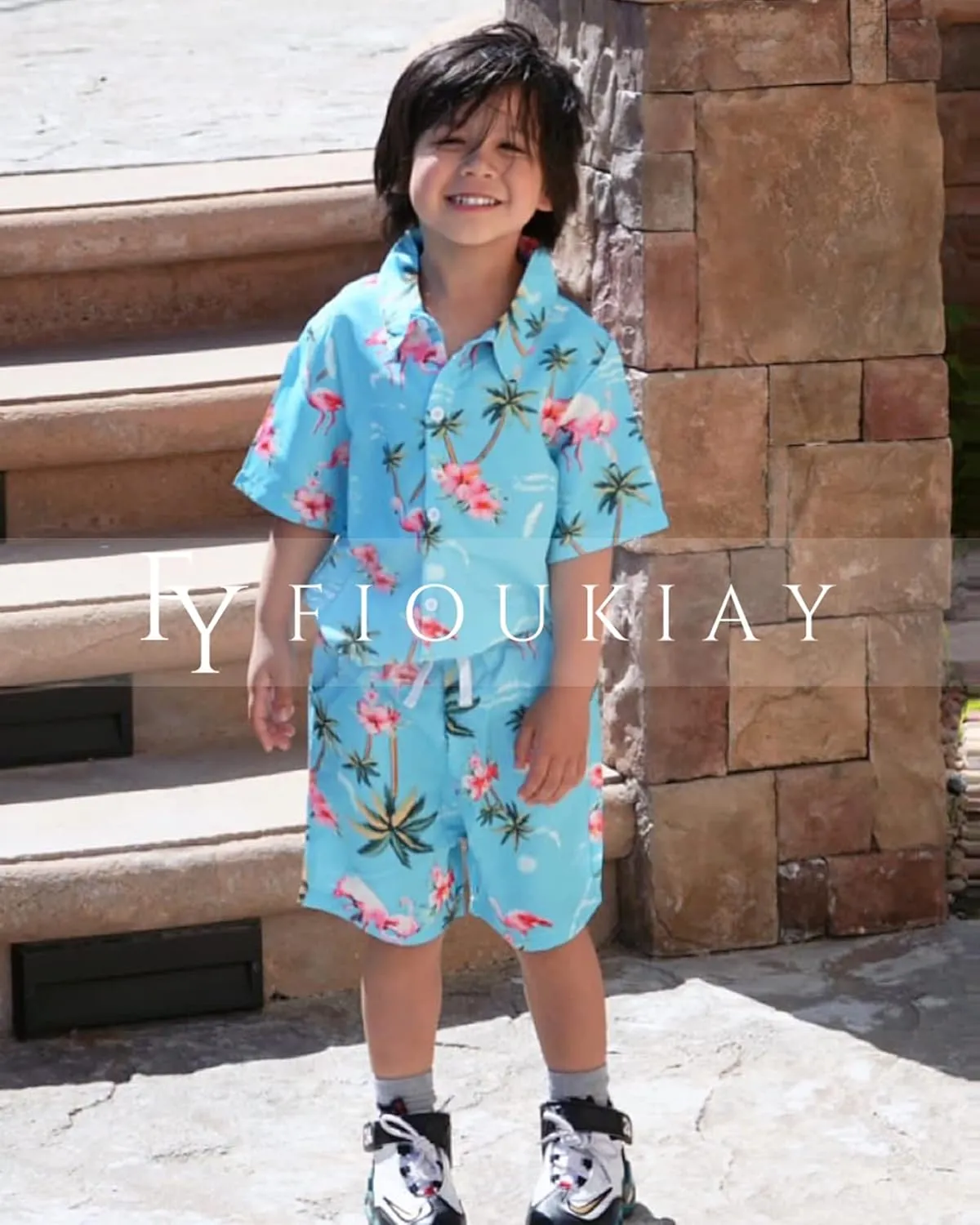 fioukiay Toddler Baby Boy Summer Outfits Little Kids Hawaiian Clothes Short Sets Floral Top Bowtie Shirt