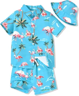 fioukiay Toddler Baby Boy Summer Outfits Little Kids Hawaiian Clothes Short Sets Floral Top Bowtie Shirt