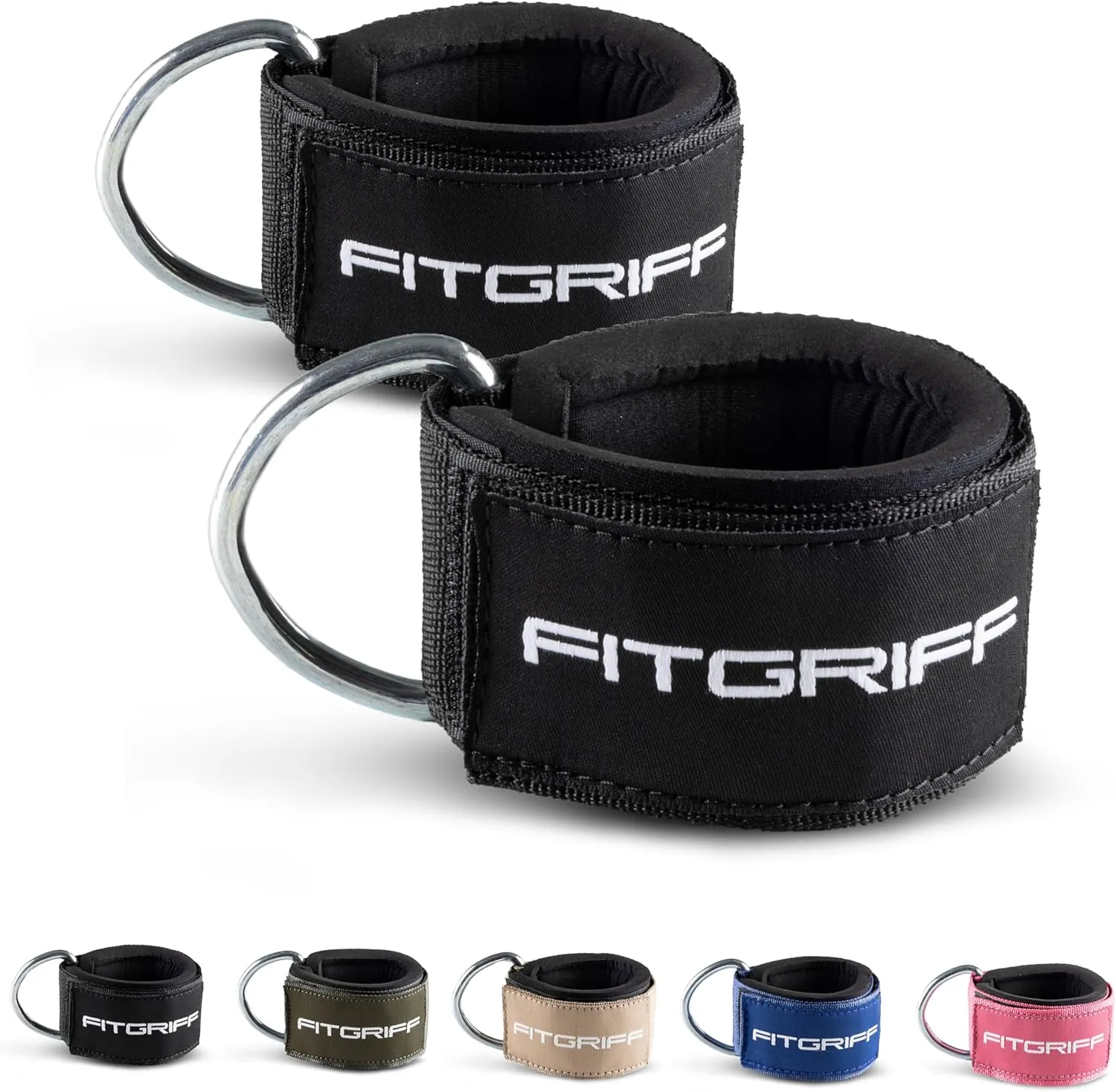 Fitgriff Ankle Straps V2 for Cable Machine (2 Pieces) - Gym Workout Equipment - Leg Pulley Attachment, Kickback Straps