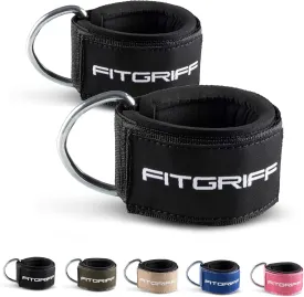 Fitgriff Ankle Straps V2 for Cable Machine (2 Pieces) - Gym Workout Equipment - Leg Pulley Attachment, Kickback Straps