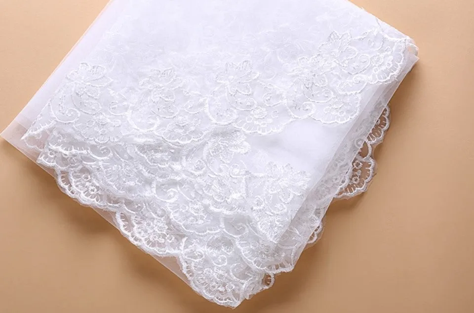 Floral Lace Edge Mantilla Wedding Veil Varying Lengths w/ Blusher