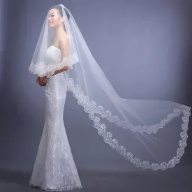 Floral Lace Edge Mantilla Wedding Veil Varying Lengths w/ Blusher