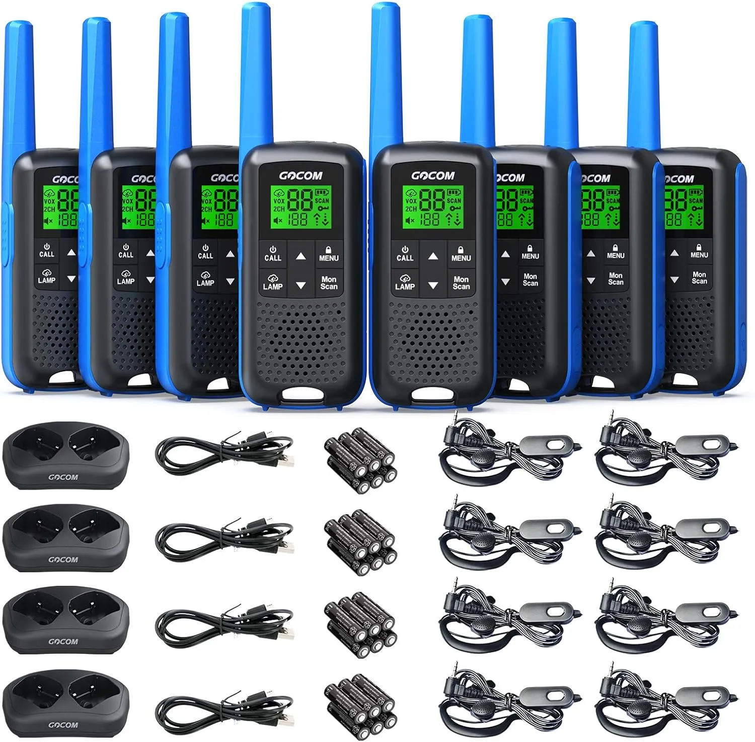 G600 FRS Walkie Talkies for Adults Long Range Two Way Radio Rechargeable 8 Pack Hand held radios