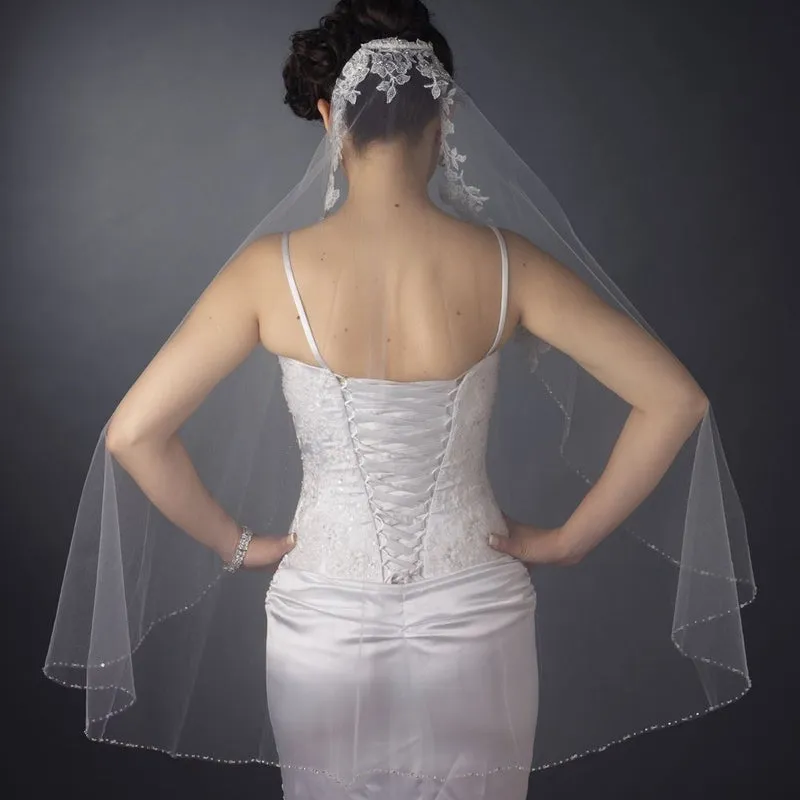 Gorgeous Feminine Bridal Veil with Lace, Beads Sequins