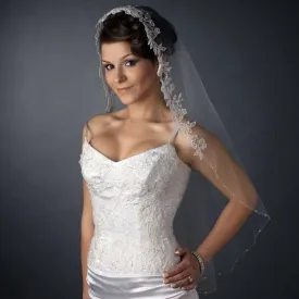 Gorgeous Feminine Bridal Veil with Lace, Beads Sequins