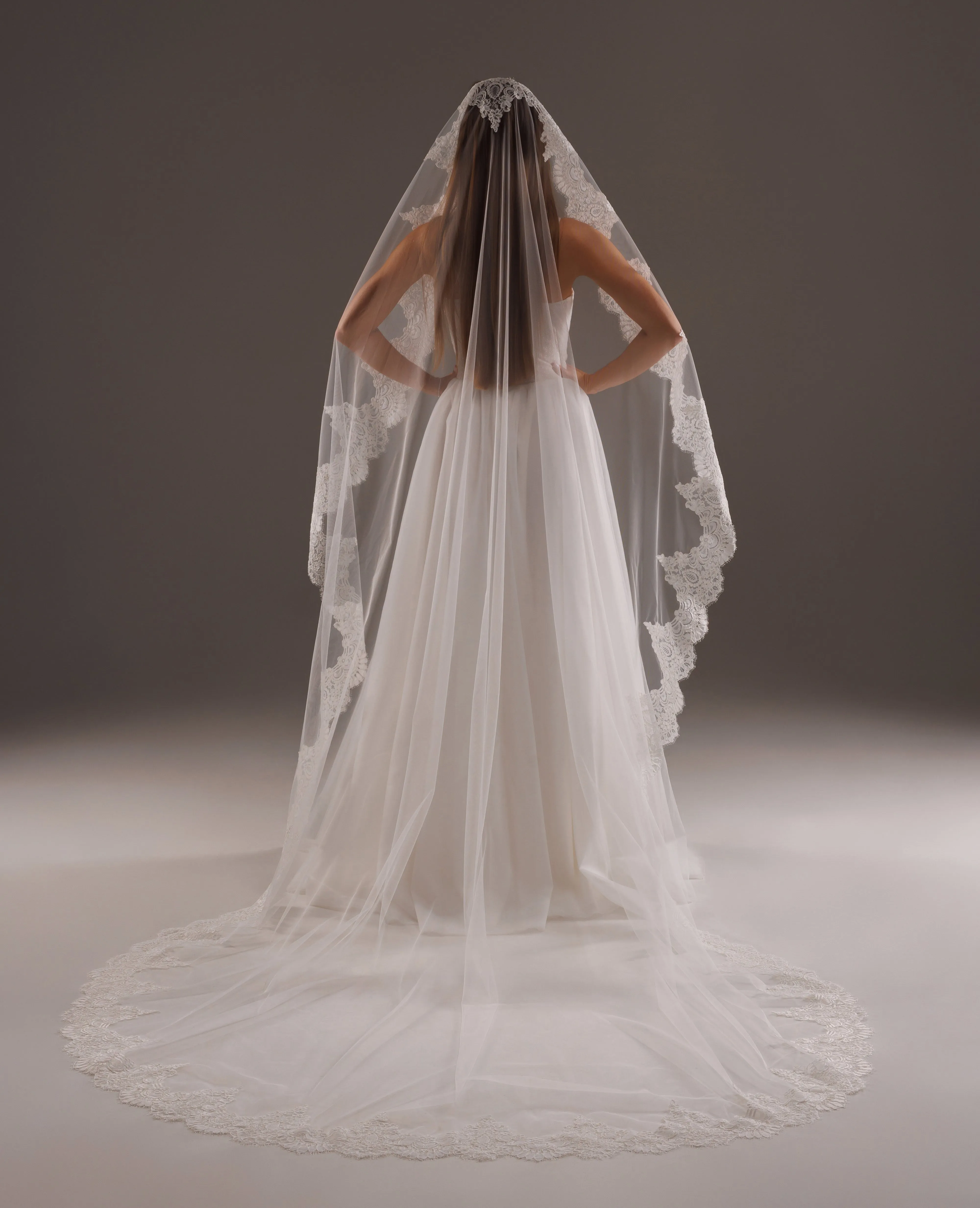 Gorgeous mantilla lace trim bridal veil, LLCV29