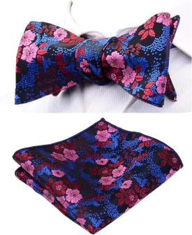 GUSLESON Mens Floral Bowtie Self Tie Bow Tie & Pocket Square Set
