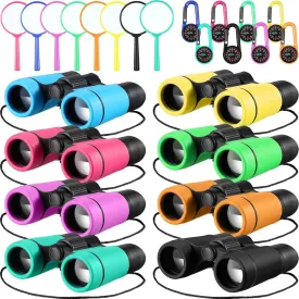 Hiboom 8 Pack Kid Binoculars Set Shockproof Folding Mini Compact Binoculars Compass Magnifying Glass for 3-12 Years Boys Girls Kids Bird Watching Camping Outdoor Play