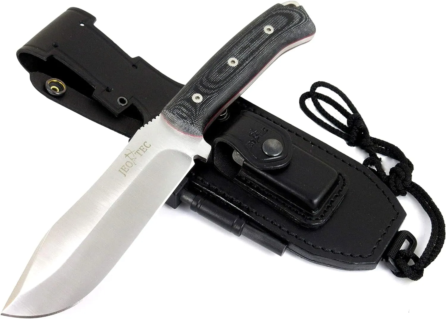 JEO-TEC N45 Fixed Blade Bushcraft Knife for Survival Camping Hunting Fishing, Full Tang Knife 11" Overall, Sheath   Firesteel   Sharpener Stone, Handmade