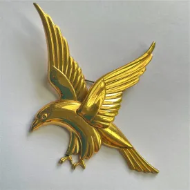 Large Vintage Gold Plated Sterling Flying Eagle Brooch by Coro 1940's