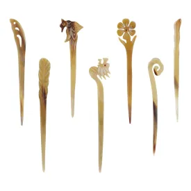 Lawie 7 Pack Vintage Retro Ancient Chinese Japanese Chopsticks Hair Sticks Pins Picks Cow Horn Handmade Carved Long Hollow Fork Pen Hairpins Clips Barrettes for Bun Chignon Decorative Hair Accessories