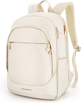 LIGHT FLIGHT Travel Laptop Backpack Women, 17.3 Inch Laptop Backpack with USB Charging Hole, Water Resistant College Bookbag, Black Computer Backpacks for Work,Beige