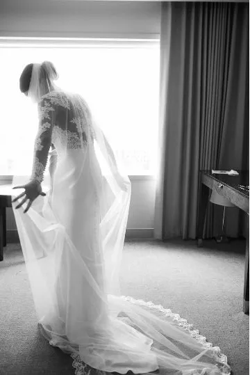 Long Cathedral Wedding Veil with Swirl Lace Trim