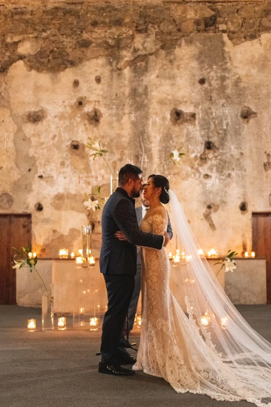Long Cathedral Wedding Veil with Swirl Lace Trim