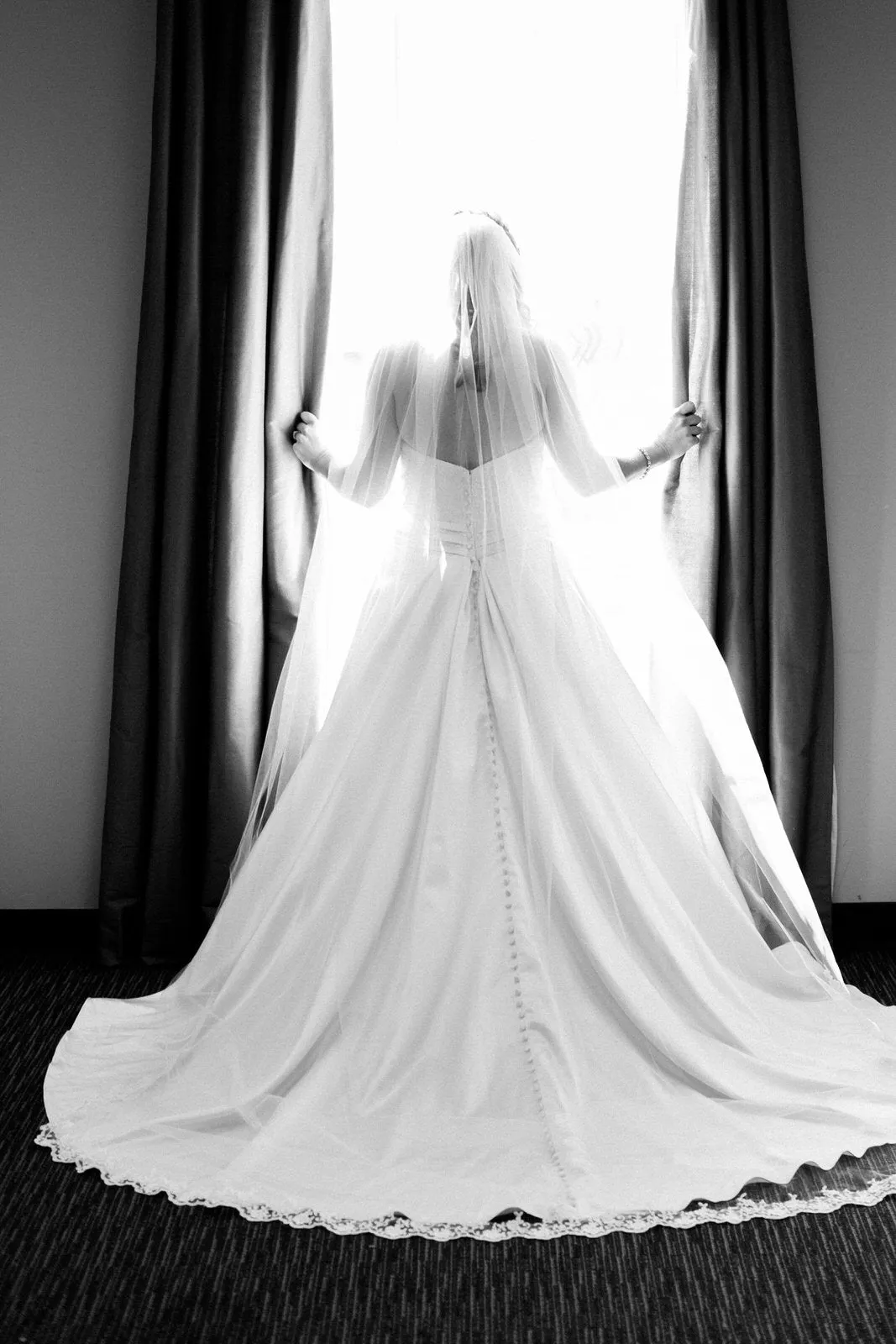 Long Cathedral Wedding Veil with Swirl Lace Trim