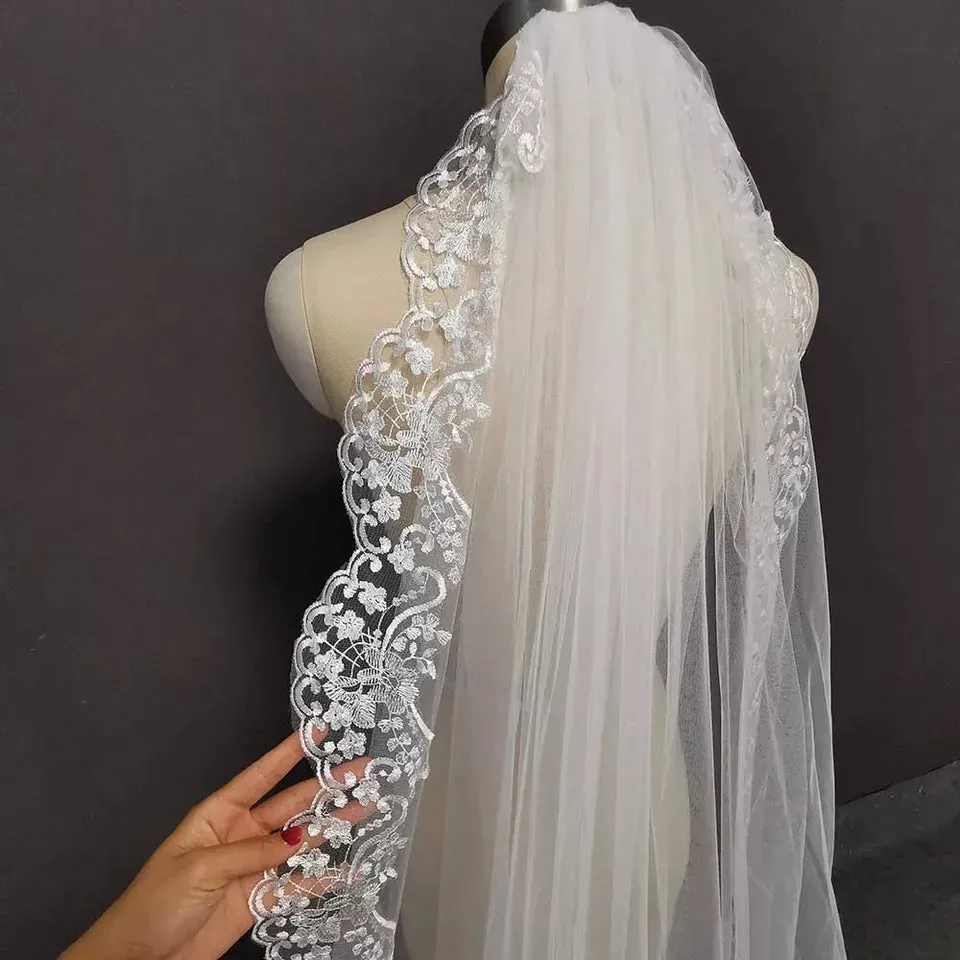 Long Lace Bridal Veil Wedding Veil with Comb