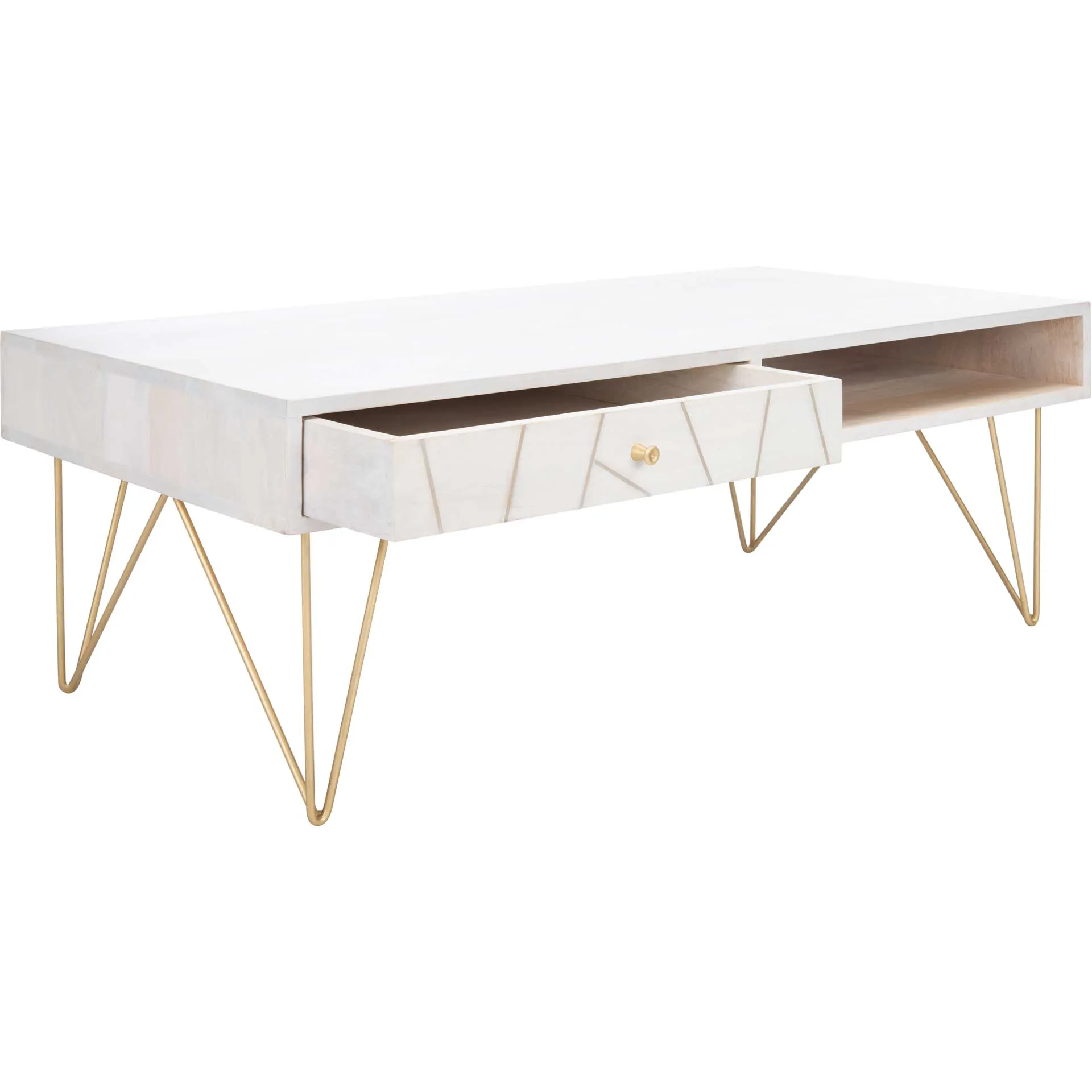 Macey Coffee Table White Wash/Brass