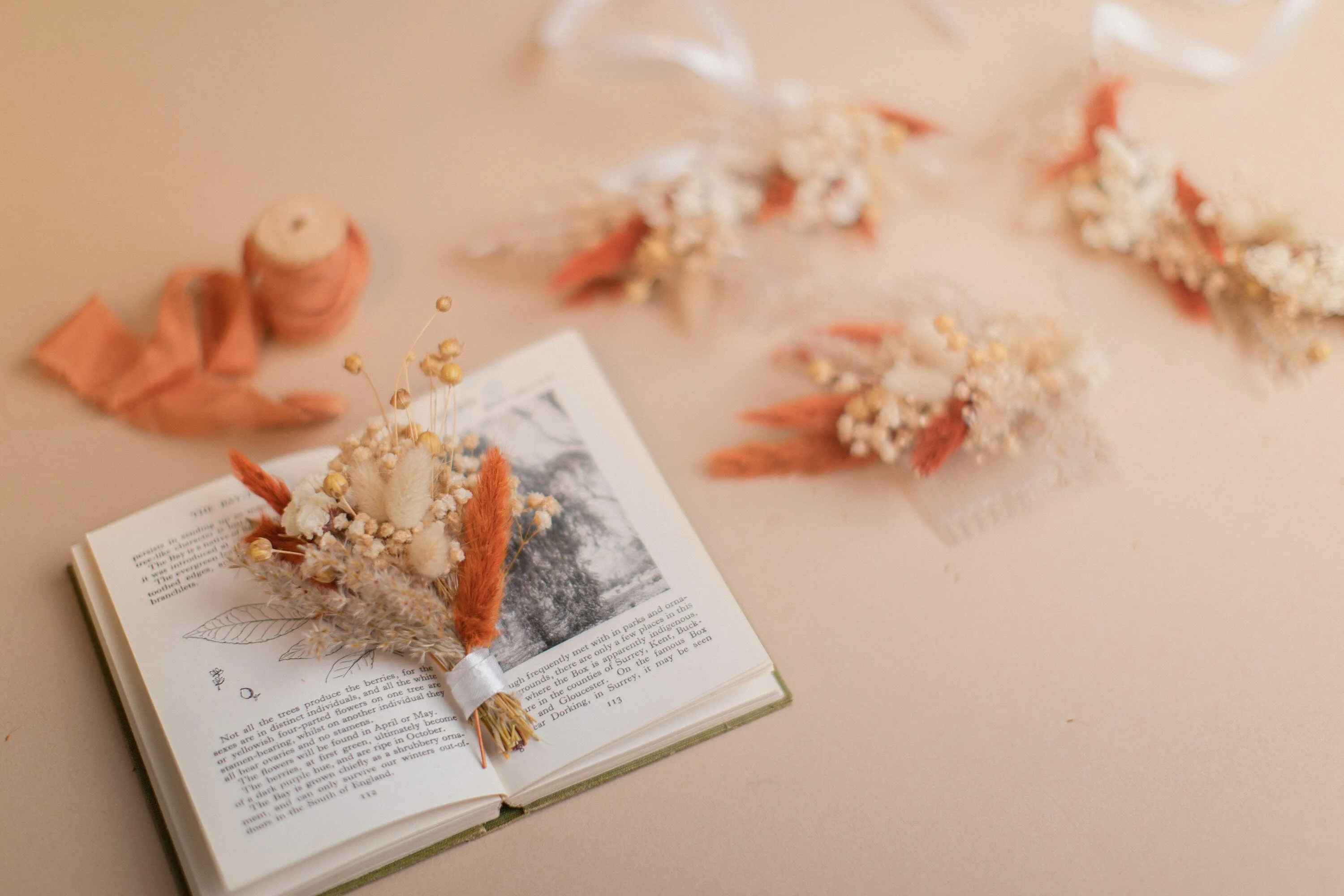 Natural Gypsophila & Burnt Orange Hair Crown Wedding Boho Set / Wedding Dried Flowers