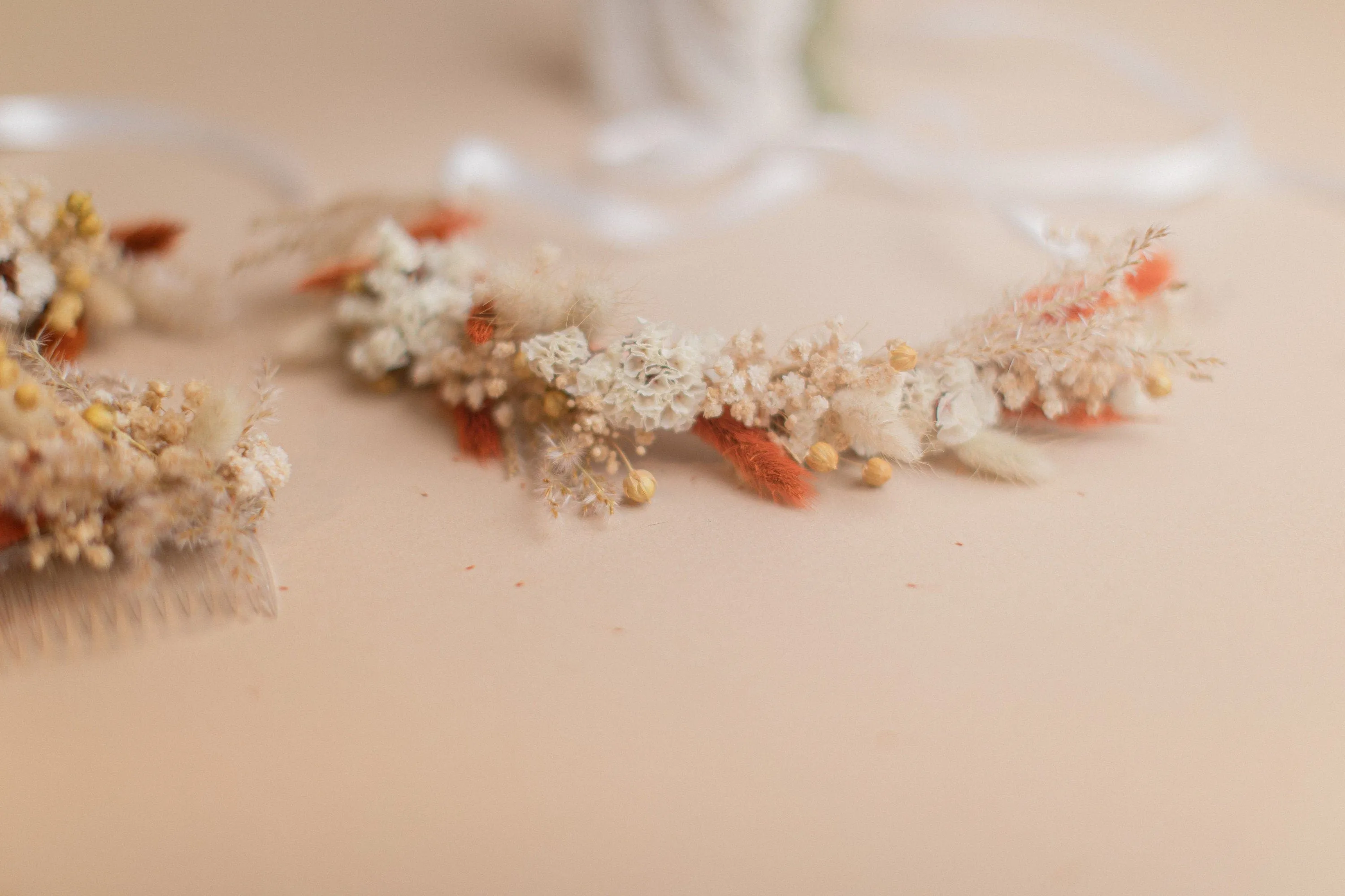 Natural Gypsophila & Burnt Orange Hair Crown Wedding Boho Set / Wedding Dried Flowers