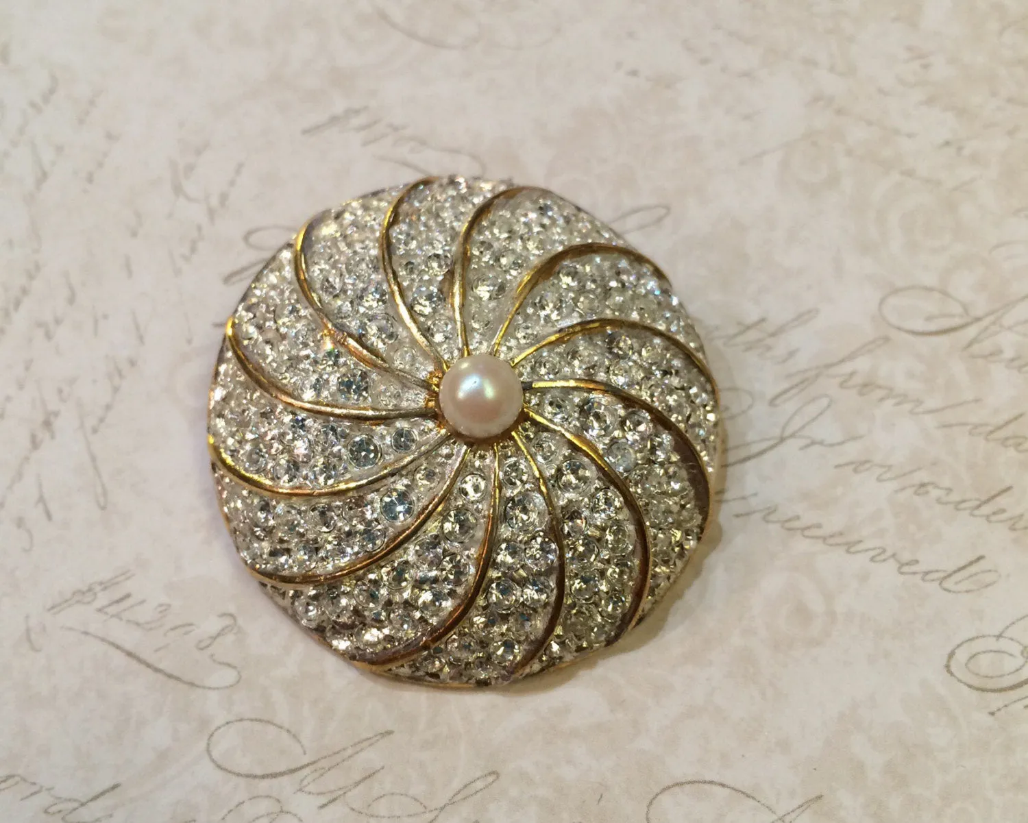 Pearl Bridal brooch Vintage Bride by Sardi with crystal