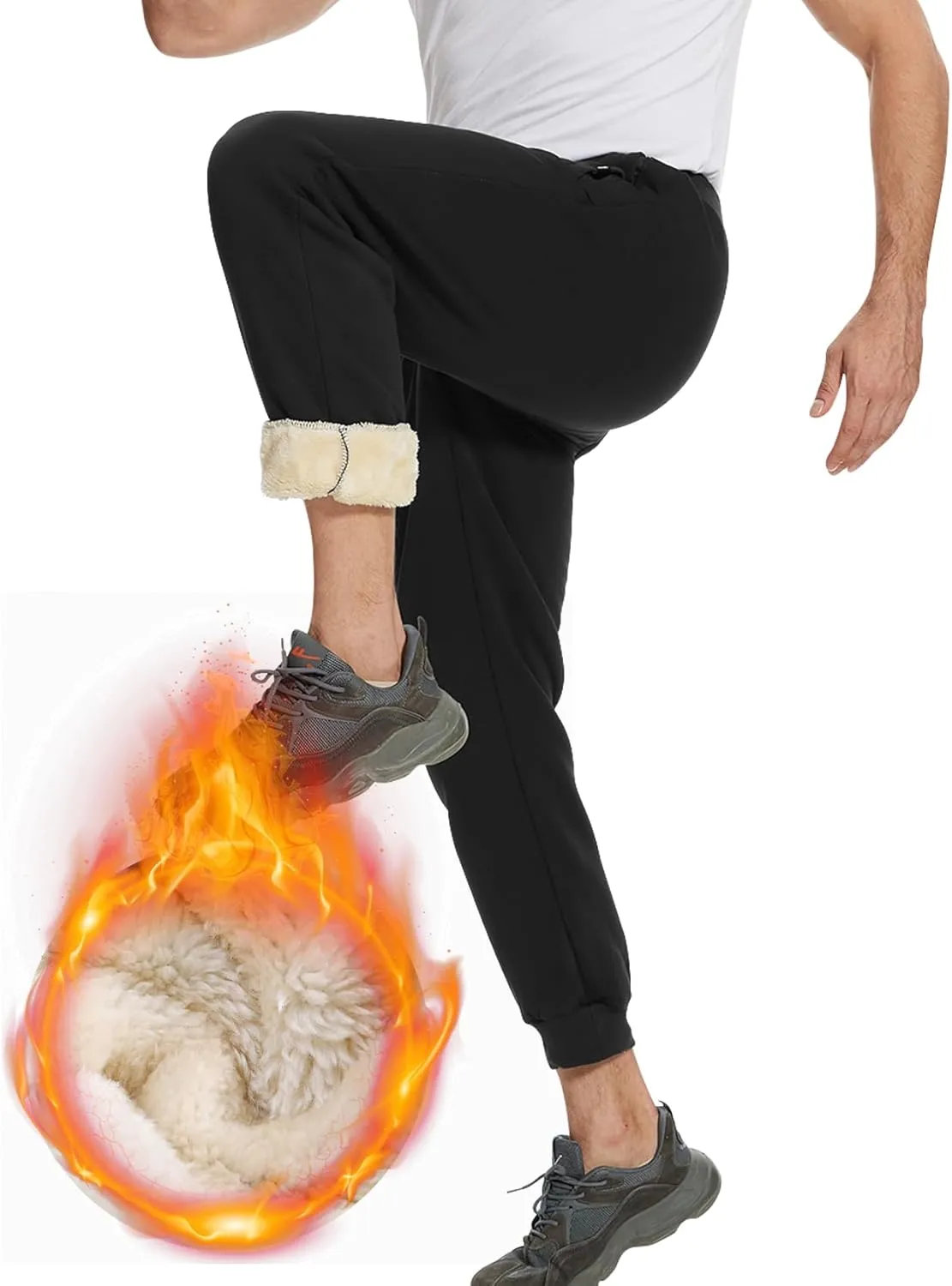 PEHMEA Fleece Joggers Pants for Men Winter Active Running Sherpa Lined Sweatpants