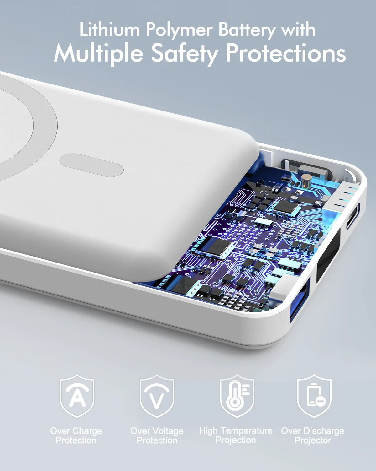 Podoru for Mag-safe Battery Pack, 10000mAh Magnetic Power Bank 22.5W PD Wireless Portable Charger-White (KT-D003)