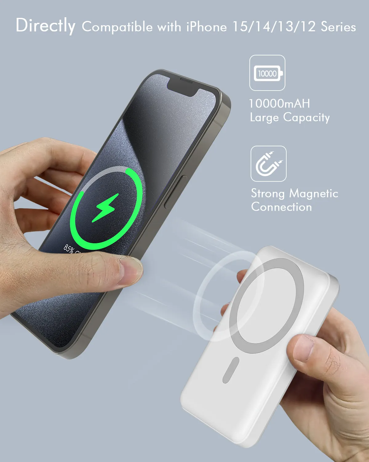 Podoru for Mag-safe Battery Pack, 10000mAh Magnetic Power Bank 22.5W PD Wireless Portable Charger-White (KT-D003)