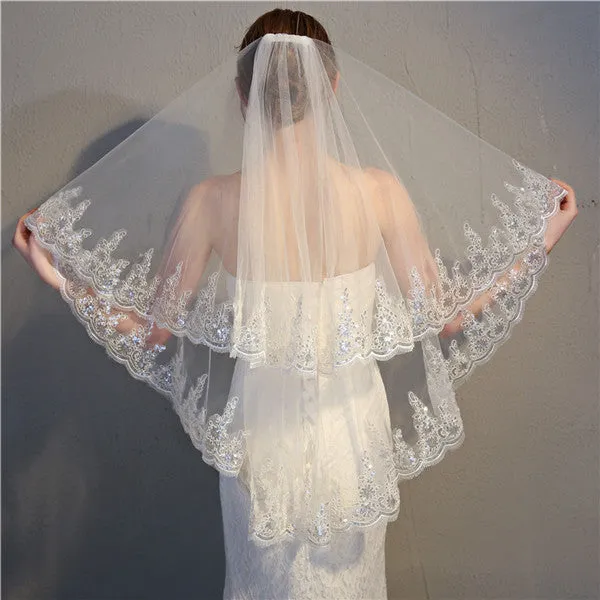 Popular Tulle Wedding Veils Appliqued Lace Wedding Veils WV001