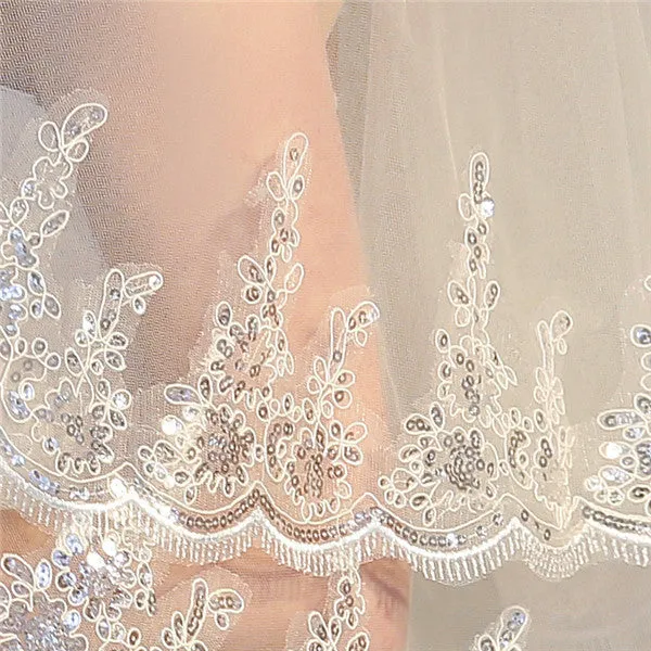 Popular Tulle Wedding Veils Appliqued Lace Wedding Veils WV001
