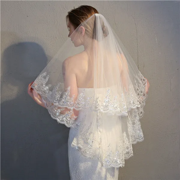 Popular Tulle Wedding Veils Appliqued Lace Wedding Veils WV001