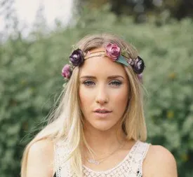 Purple Flower Crown Floral Hair Wreath Double Row Twine Dark & Medium Purple Head Piece Ties To Fit With Crochet Lace