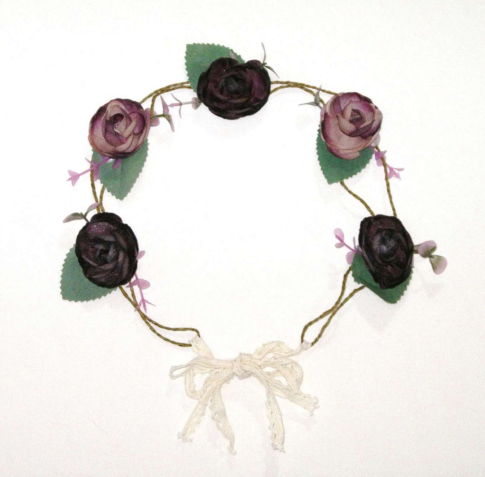 Purple Flower Crown Floral Hair Wreath Double Row Twine Dark & Medium Purple Head Piece Ties To Fit With Crochet Lace