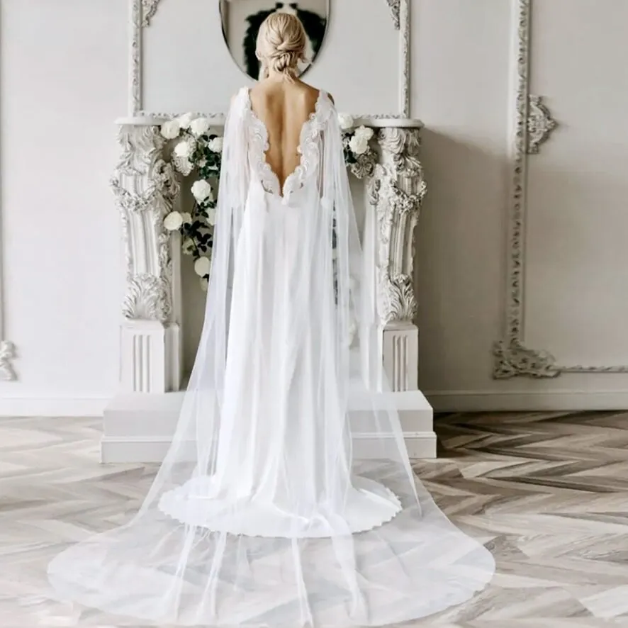 "Carmella" - Lace Bridal Cape Veil - Cathedral Length