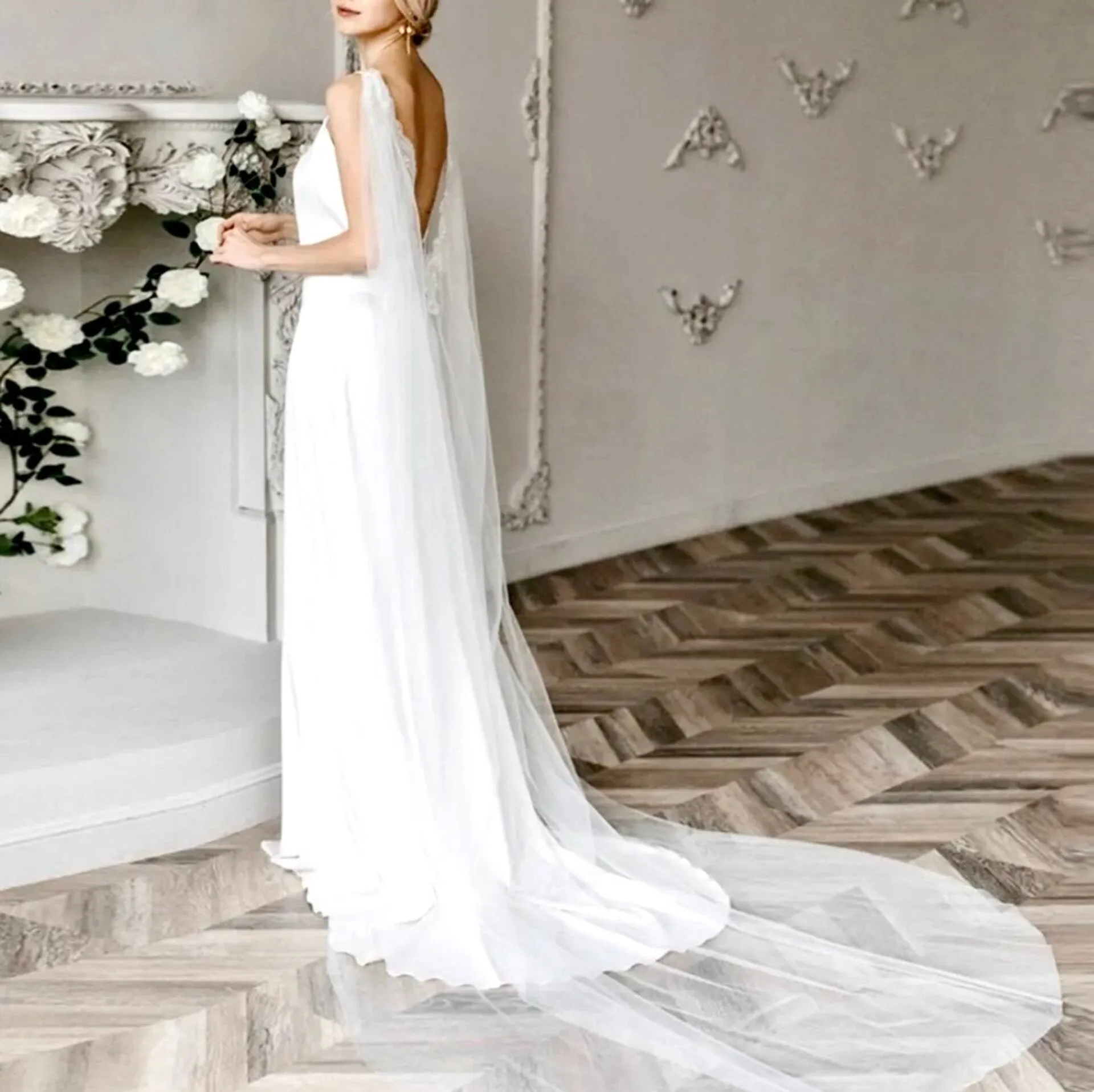 "Carmella" - Lace Bridal Cape Veil - Cathedral Length
