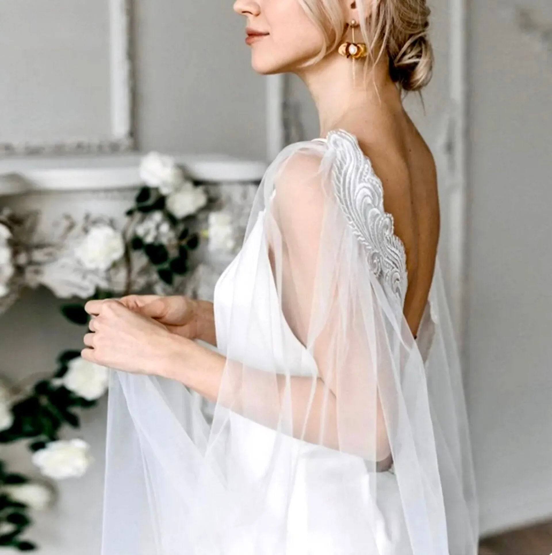 "Carmella" - Lace Bridal Cape Veil - Cathedral Length