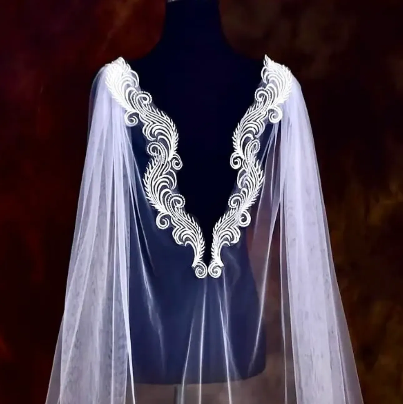 "Carmella" - Lace Bridal Cape Veil - Cathedral Length